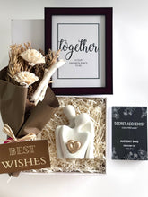 Load image into Gallery viewer, Minimalist ceramic couple figurine and framed togetherness quote inside a Grande Gift Hampers box.
